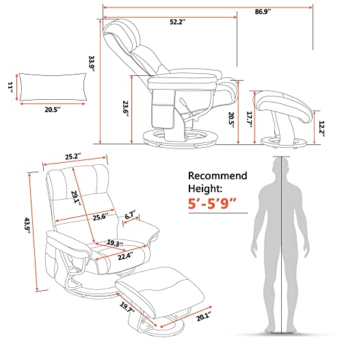 Mcombo Swivel Recliners With Ottoman, Reclining Tv Chairs With Vibration Massage, Faux Leather Ergonomic Lounge Chair For Living Room Bedroom 4832 (Saddle) #TOP2