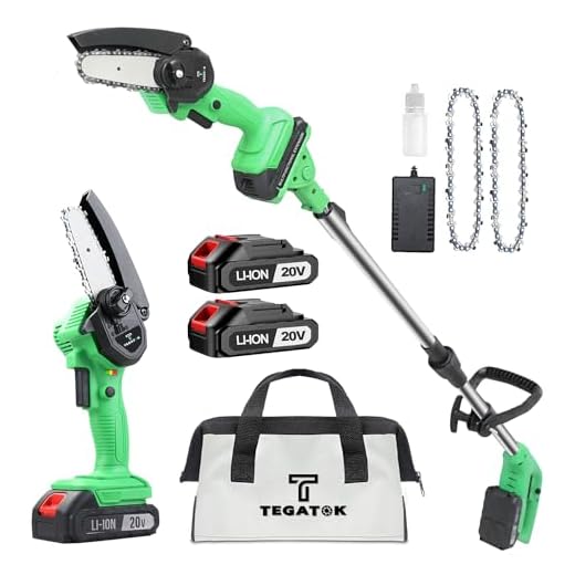 Tegatok 2-in-1 Cordless Pole Saw 4 Inch Mini Chainsaw, Electric Pole Chainsaw with 2 Batteries, Pole Saw Battery Powered with 5.5ft Extension Rod, Multifunctional Pole Saws for Tree Trimming