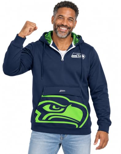 Zubaz SEATTLE SEAHAWKS TEAM COLOR BIG POCKET 1/4 ZIP HOOD W/CAMO LINES ACCENT