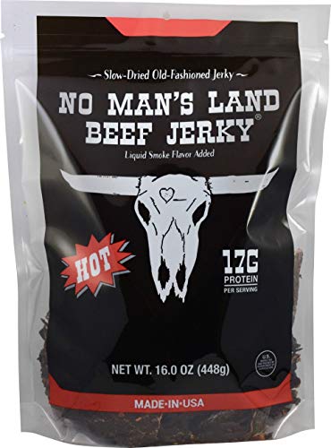 No Man's Land HOT Beef Jerky High Protein Low Calorie Low Carb Beef Snack 16oz Bag