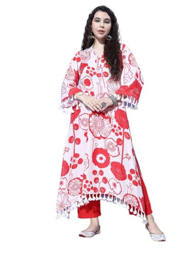 Kurta droite imprimé floral pêche | Tenue d'été décontractée et fluide