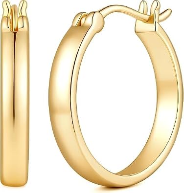 14K Gold Earrings for Women Trendy Square-edge Gold Hoop Earrings Women