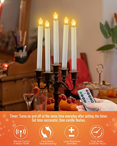 Image of RONXS Window Candles, Flameless Taper Candles with Timer, Christmas Home Wedding Decor Battery Operated Flickering LED Candles with Remote Controls, Glod Candle Holders (A-12pcs Gold)