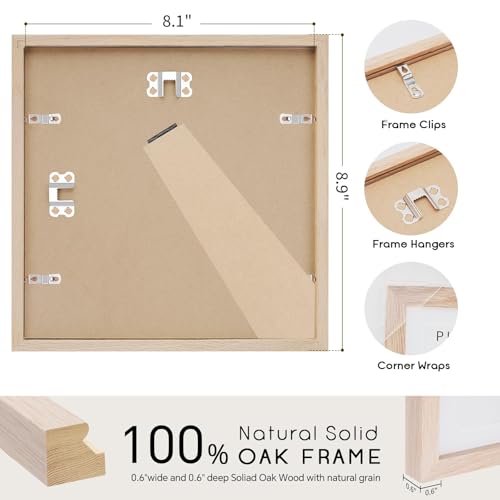 8x8 Oak Wood Picture Frame - 8x8 Photo Frame, 8x8 Picture Frame Wood, Natural Solid Wooden Picture Frames for Wall Art Photo and Prints(1 Pack, Beige)