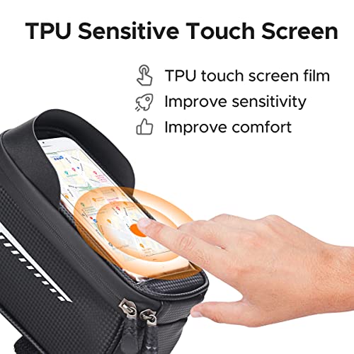 Andeshunk Waterproof Bike Front Frame Bag with TPU Touch-Screen Sun-Visor and Rain Cover - Cycling Storage and Phone Holder for Mountain Bicycles (Fits Phones under 6.5\")
