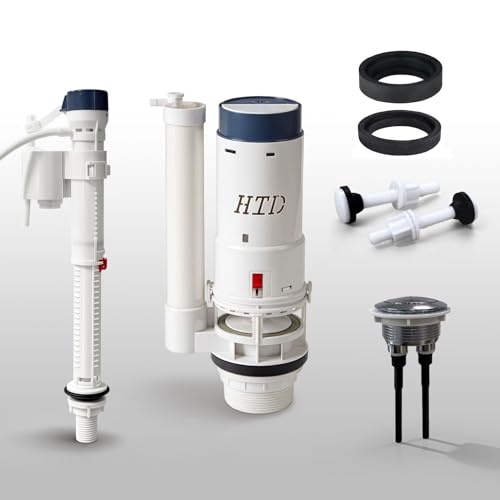 GDHeHKJi universal split toilet repair kit with dual flush valve and inlet valve, high-performance ABS toilet cistern replacement parts, suitable for 2-inch drain outlet, fixes leaks, easy to install.