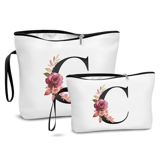 DBPBToU A-Z Set Di 2 Pochette Donna Mare, Trousse Trucchi Per Viaggio, Idea Regalo Personalizzata Con Lettere, Regali Donna Per Compleanno, Ideale Per Madre E Donne (C)