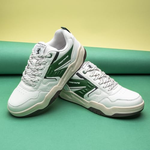 Image of Red Tape Men's Sneakers Beige Green Pu Round Toe Lace-Up Responsive Sole