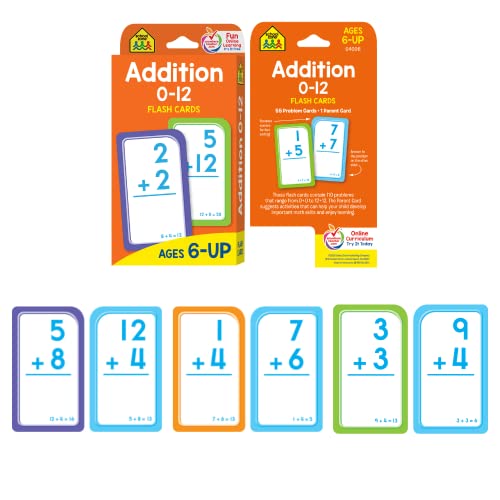School Zone - Math 1-2 4-Pack Flash Cards - Ages 4+, 1St Grade, 2Nd Grade, Addition 0-12, Subtraction 0-12, Numbers 1-100, Math War Addition & Subtraction, Numerical Order, Counting, And More #TOP3
