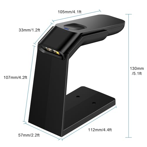 Escáner de código de barras inalámbrico 2D QR con soporte automático recargable 8