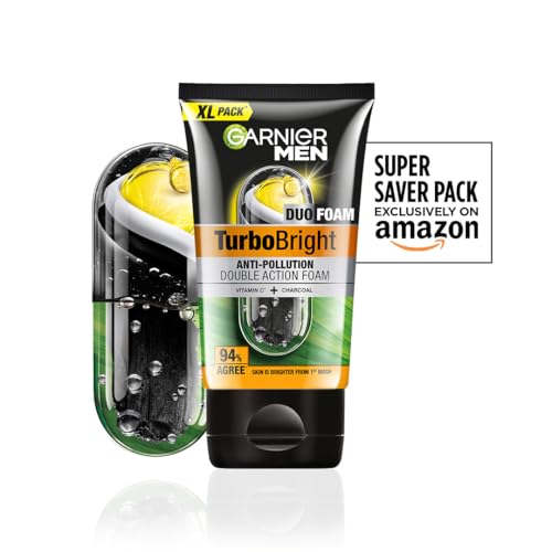 Image of Garnier Men, Face Wash, Brightening & Anti-Pollution, TurboBright Double Action, 155 g