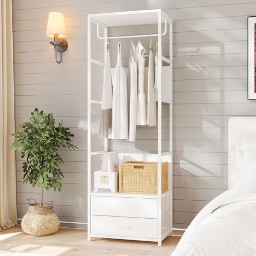 VOWNER Perchero Zapatero, Perchero Entrada Recibidor, 4 en 1, Estructura de Acero, 2 Cajones de Cuero PU y Barra, para Entrada Pasillo,60x180x40 cm