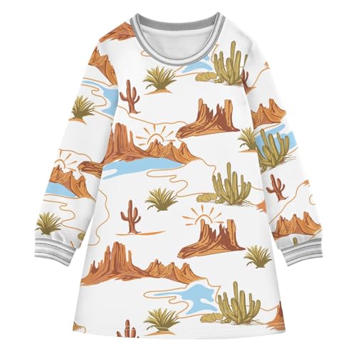 Desert Cactus Girls Dresses Long Sleeve Sweatshirt Dress for Girls Winter Toddler Casual A Line Dresses Size 2-8T