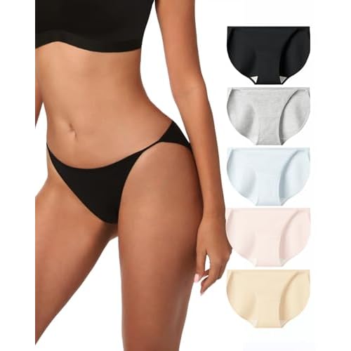 LUCKMEEY Cotton Underwear for Women Sexy Underwear High-Cut Underwears No Show Underwears Panties No Line Briefs 5 Pack