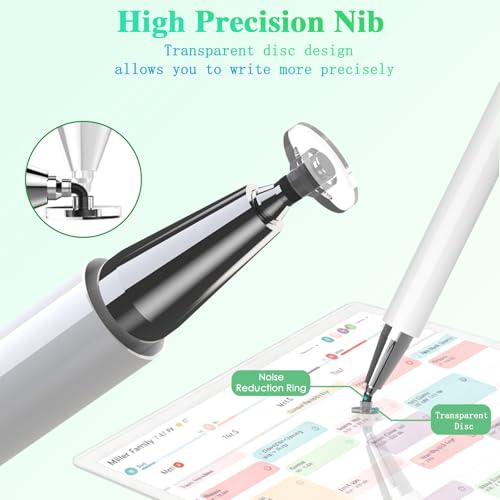 Image of Stylus and Mount for Nintendo Switch /Skylight Calendars 15 /27 Inch, Dual Tip with Mesh and Disc Tip | Magnetic Pen Cap | Flexiple Stylus Holder Mount to Calendar,Capacitive Stylus Pen-White