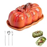 Pumpkin Butter Dish With Lid - Fall Kitchen Countertop Tray, Halloween Pumpkin Butter Dish Snack Plate, For Countertop Refrigerator Kitchen, Halloween Thanksgiving (Orange)