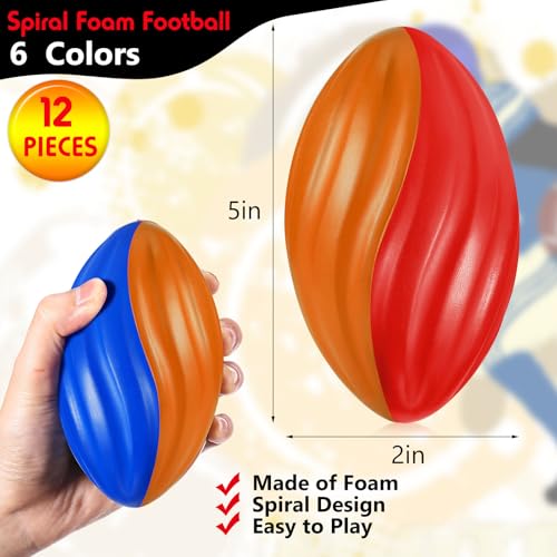 Image of Jerify 12 Pcs Mini Footballs for Kids Spiral Foam Football Bulk 5 Inch Soft Small Waterproof Foam Ball Sports Birthday Toddler Football for Indoor and Outdoor Game(Festive Color)