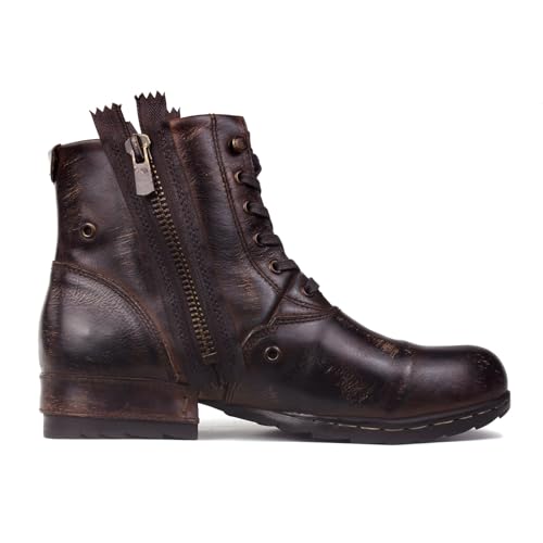Image of OSSTONE Moto Boots for Men Fashion Zipper-up Leather Chukka Boots Casual Shoes Retro Style OS-5008-8-Retro-US