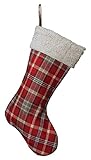 20 Inch Red Plaid Fabric Hanging Christmas Stocking with Sherpa Cuff