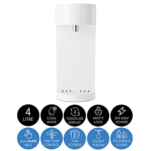 Yum Asia Oyu Digital Instant Hot Water Dispenser with white 'Hidden Under' LED touch display, 4 Litre capacity, Ecoboil, InstaHEAT technology, 220-240V UK/EU Power