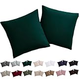 Soifox Kissenbezug 80x80 2er Set - Kopfkissenbezug 80 x 80 Dunkelgrün 100% Mikrofaser bügelfrei & knitterfrei mit Reißverschluss