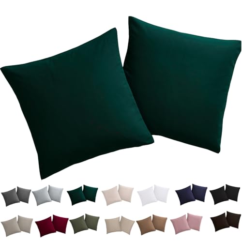 Soifox Cushion Cover 80 x 80 cm, Set of 2 - Pillowcases 80 x 80 cm, Dark Green, 100% Microfibre, Non-Iron and Wrinkle-Free with Zip