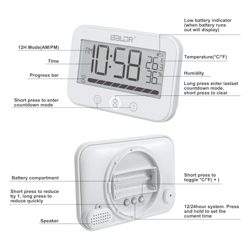 ALEENFOON Digitale Badezimmeruhr, IP54 wasserdichte Duschuhr mit Temperatur und Luftfeuchtigkeit, 99-Minuten-Countdown-Timer mit Alarm, großer LCD-Timer mit 2 Klebehaken und 2 Saugnäpfen