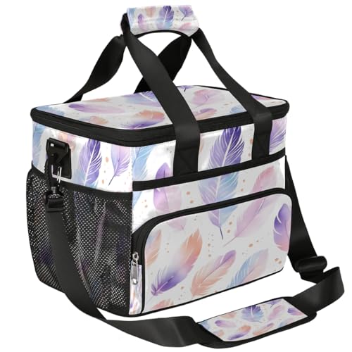 Feathers Insulated Picnic Backpack Lunch Box for Women Men Picnic Basket Tote Lunch Bag Picnic Bag Portable Lunch Bags for Picnic, Beach, Work, Trip,Office, Camp Abstract Colorful Feather
