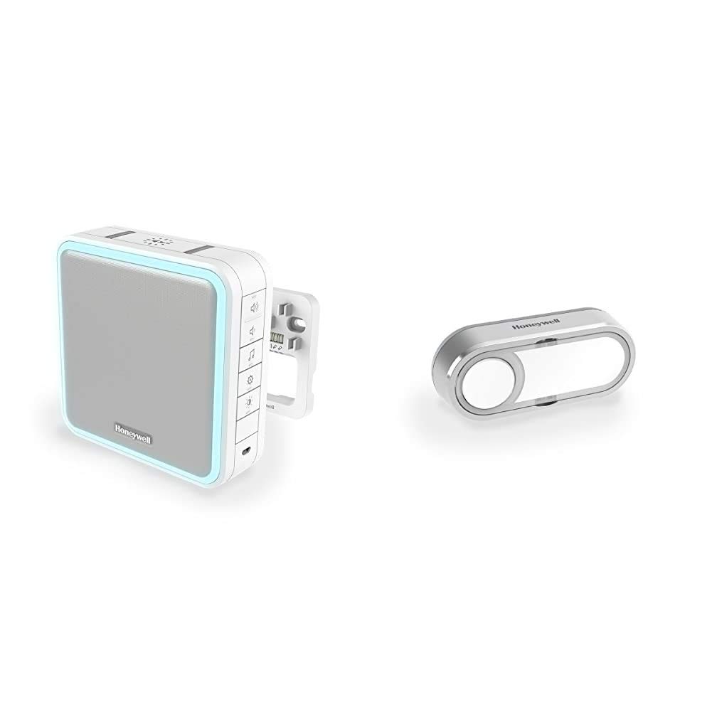 Honeywell Home DW915S Serie 9 Tragbar, verdrahteter oder Funk-LED-Gong (weiß) & Funk-Klingeltaster mit Namensschild und LED-Funktionsanzeige, grau, DCP511G