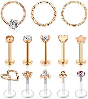 AceFun 16G Tragus Piercing Cartilage Helix Hoop Ring Studs Flat Back Forward Helix Piercing Surgical Steel and Clear Acrylic Monroe Lip Rings Lip Bar Piercing for Girls 1.2mm 8mm