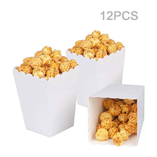 Image of White Popcorn Boxes Mini Paper Popcorn Box Cardboard Popcorn Container for Party, Pack of 12