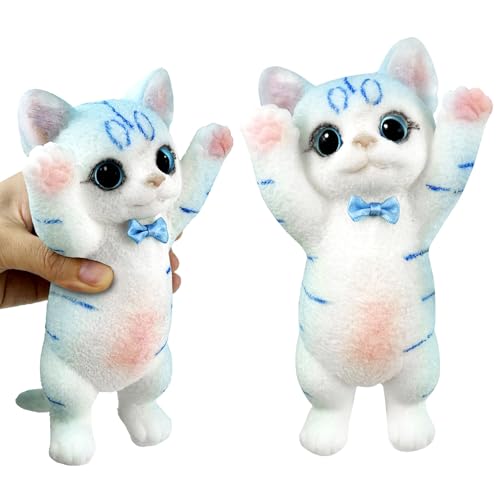 Image of Big Hand Painted Cat Squishy Toys,Large Cute Ultra Soft Kitty Squeeze Fidget Toys for Stress Relief ,Kawaii Squishies Sticky Animal Toys for Adults Kids,Decompression Sensory Balls Toys (Bule)