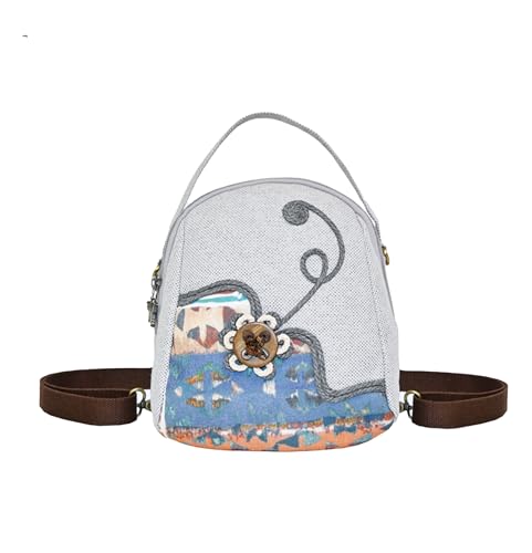 Image of S&A Bohemian Flower Women's 4 way Convertible Bag - Handcrafted Embroidery Flower Multi-Way Mini Backpack, Shoulder Sling & Handbag with Large Capacity Multiple Holdings - Ideal for Travel & Gifting