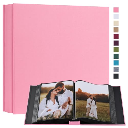 Image of potricher Small 8x10 Photo Album 160 Pockets Linen Cover Large Capacity Picture Book for Family Wedding Anniversary and Baby (Pink)