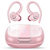 Wireless Earbuds Sport, 48H Bluetooth 5.3 Headphones with ENC Noise Canceling Mic, Wireless Earphones with Earhooks, LED Display, IPX7 Waterproof Bluetooth Ear Buds for Running/Gym/Workout/Light Pink