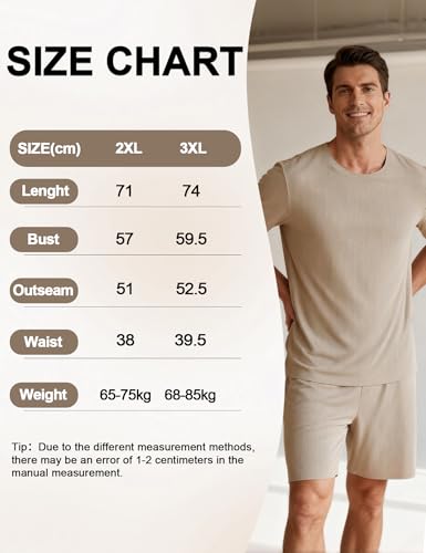 Image of Venzina Men's Ribbed Seamless Lounge Set -Loose Fit Cooling 4-Way Stretch Pajamas for Home, Outdoor, Relaxed Activities