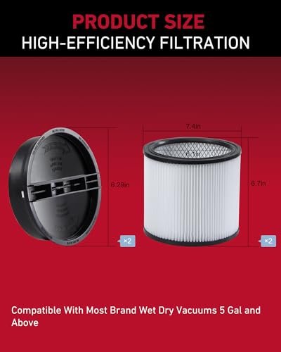 Image of 2 Pack Replacement for Shop Vac 90304 Standard Cartridge Filter | Precision OEM Fit, Professional Filtration, Built for Tough Jobs, Reusable Design, Trusted Performance