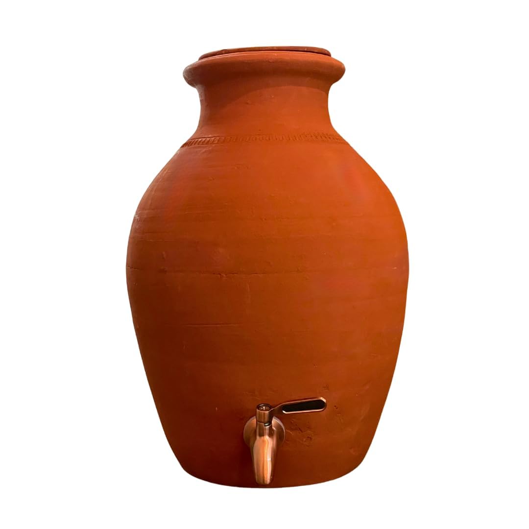 Mittify Handmade Terracotta Rajasthani Clay Water Pot 11L with Lid & Metal Tap | 100% Eco-Friendly Earthen Dispenser | Mitti ka Matka