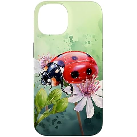 iPhone 14 Ladybug on Flowers Watercolor Green Background Case Cover
