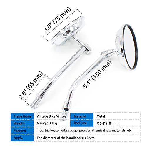 Xifowe Vintage Bike Mirror Metal Bicycle Mirrors For Handlebars Rearview Mirror Cruiser Bike Mirror Electric Bike Mirror Side Mirror Galvanized Steel Frame For The Retro Bike Parts #TOP1