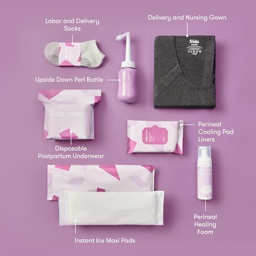 Frida Mom 15pc Labor & Postpartum Kit Gift Set for Baby Showers & Mom to Be, Includes Peri Bottle, Nursing Gown, Disposable Underwear, Ice Maxi Pads, Pad Liners, Perineal Foam, Socks & Toiletry Bag - Image 4