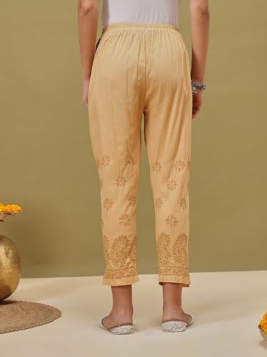 Image of Ada Hand Embroidered Lucknowi Chikankari Cotton Palazzo for Women A100586