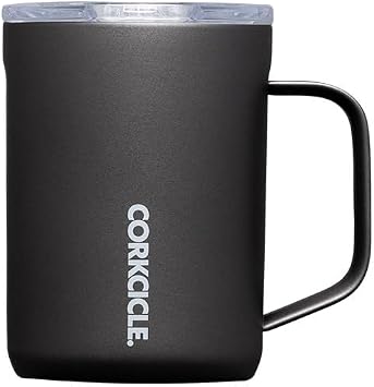 Corkcicle Pure Taste Mug - Stainless Steel Insulated Coffee Cup With Lid - Non-Slip Silicone Base - Ceramic Interior Coating - Durable Travel Mug - Dishwasher Safe - 16 oz - Ceramic Slate/Grey