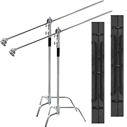 2 Packs EACHSHOT C Stand with Bags Metal Max 10.8ft/330cm with 4.2ft/128cm Holding Arm 2 Pieces Grip Head for Godox AD400 Pro AD600 Pro AD600BM Aputure 120D 300D II for Photography Studio Video