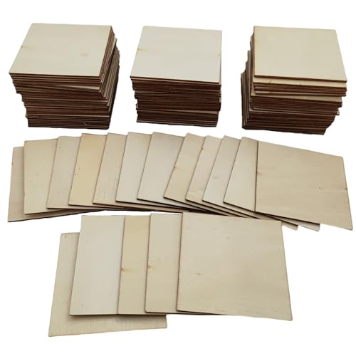 100 fogli di compensato non finiti, 7,5 x 7,5 x 0,2 cm, quadrati, in legno di tiglio, per fai da te, disegno, incisione