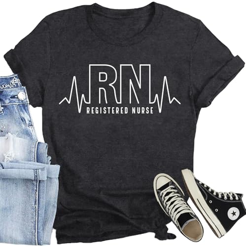 CQF Registered Nurse Shirts for Women RN Nurse Life T-Shirt Nursing Inspirational Tee Tops