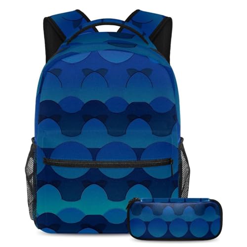 Sac à dos avec trousse à crayons bleu géométrique pour enfants et ados