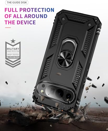 Image of REALCASE Google Pixel 9A Back Cover Case | Heavy Duty PC Hybrid Shock Proof Armor Defender Ring Holder Back Cover Case for Google Pixel 9A 5G (Black)