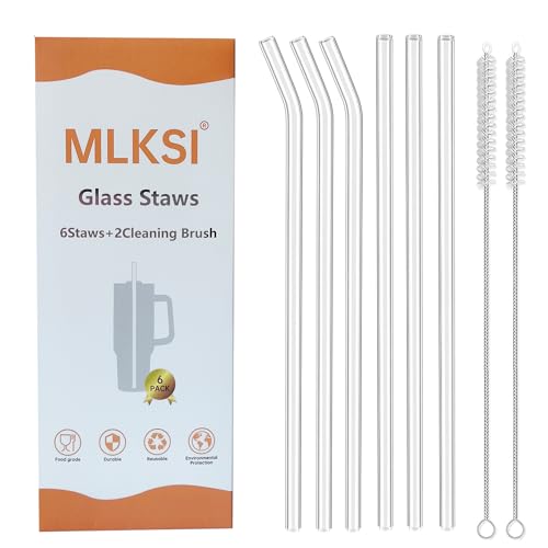 Image of Replacement Glass Straws 40 oz for Stanley Adventure Travel Tumbler, 8 Pack Reusable Straws with Cleaning Brush Compatible with 40oz Stanley Water Jug/Cup