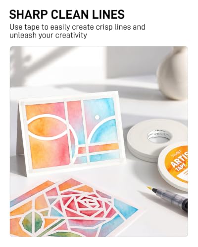 Image of JusArt 3 Packs Artist Tape for Watercolor Paper, 1 /4 inch Wide Total 600FT Long, White Art Tape for Masking, Framing and Drafting, Acid Free, Low Tack